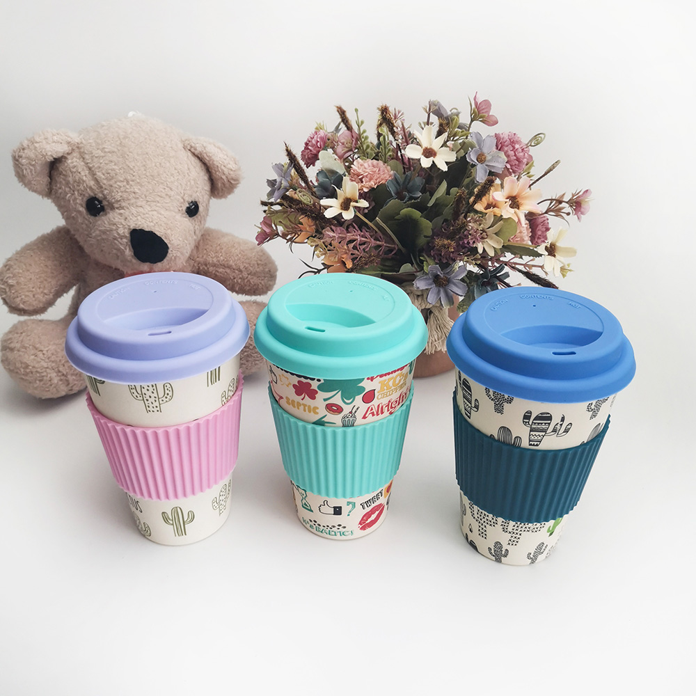 無毒なデザイン400MLメラミン/竹繊維コーヒーカップ蓋付き